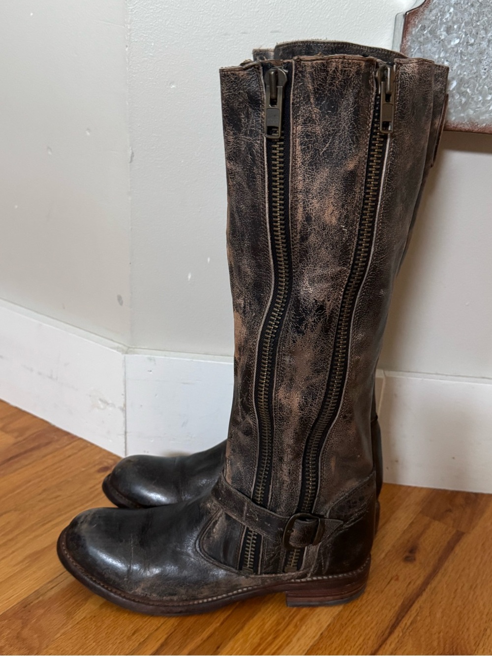 Bed Stu Tango Distressed Brown Leather Knee-High Riding Boots, Size 10